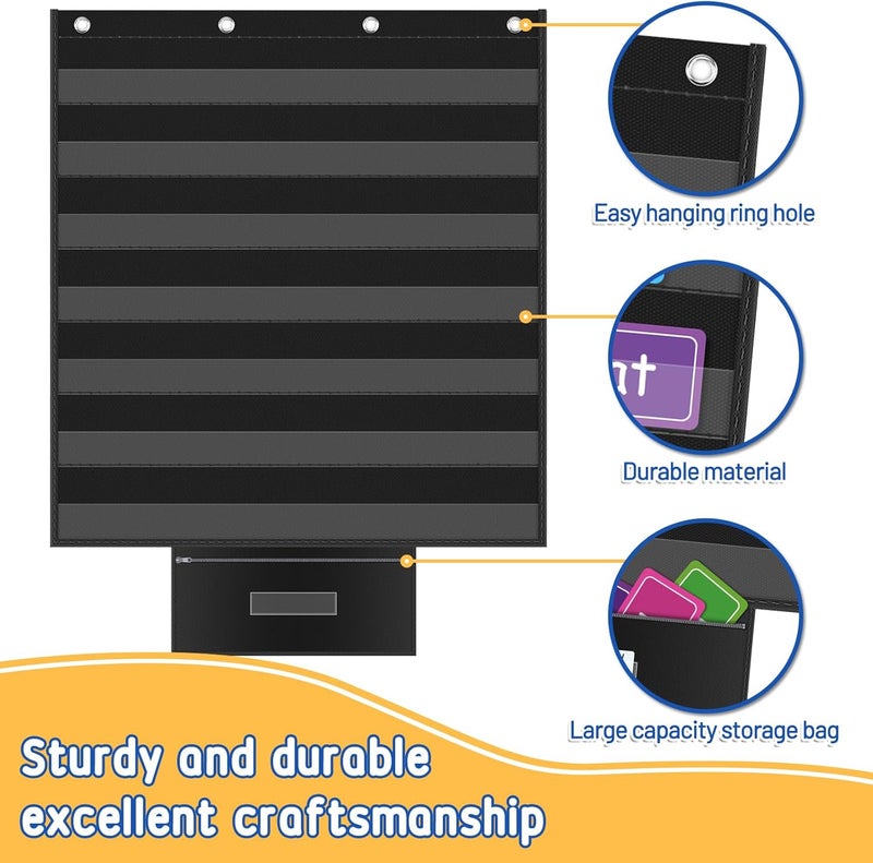 AKAYOK Standard Pocket Charts for Classroom, Interactive and Versatile Pocket Chart 28"x28" Sentence Strip Holder for Vocabulary, Practice Spelling, Display Number Patterns (Black) - Image 4